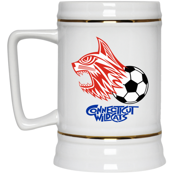 Connecticut Wildcats Beer Stein Ceramic 22 Oz. Capacity ASL Soccer Team color White