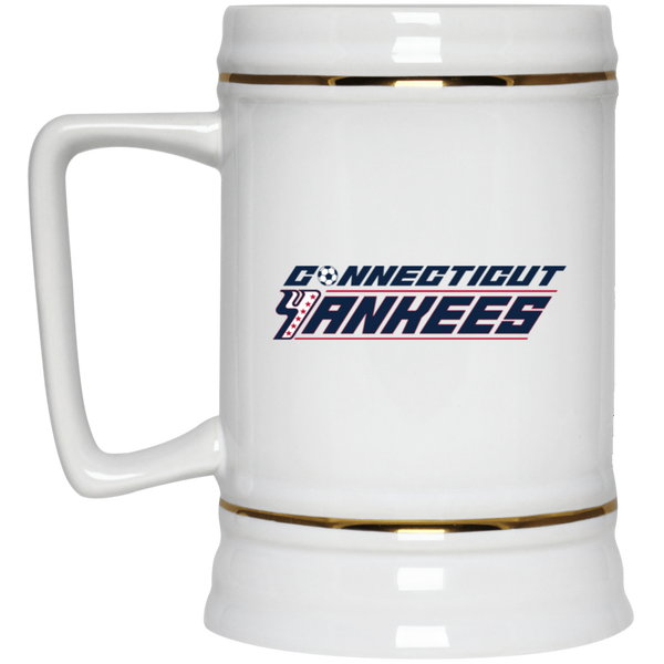 Connecticut Yankees Beer Stein Ceramic 22 Oz. Capacity ASL Soccer Team color White