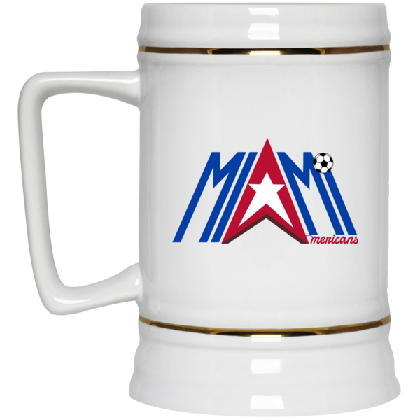 Miami Americans Beer Stein Ceramic 22 Oz. Capacity Ceramic ASL Soccer Team color White