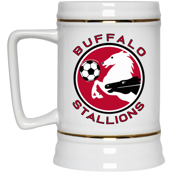 Buffalo Stallions Beer Mug Stein Ceramic 22 Oz. Capacity MISL Soccer Team color White