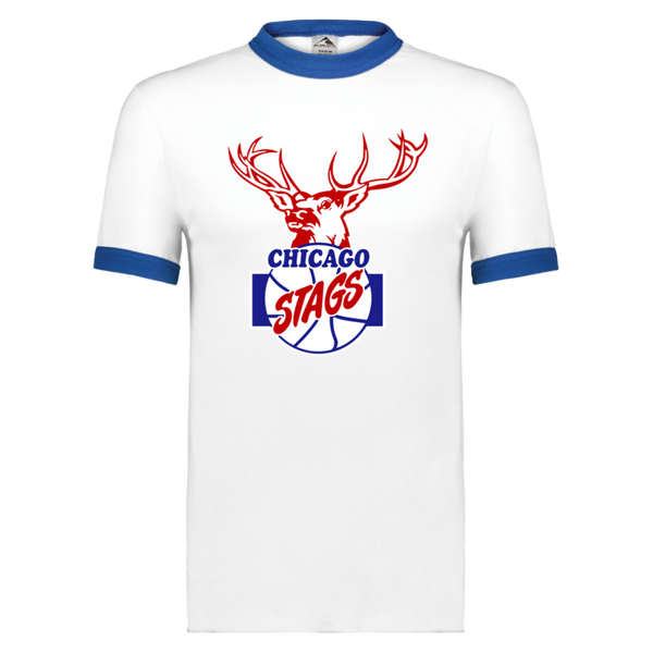 Chicago Stags T-shirt Short Sleeve Cotton Tee Shirt NBA Basketball Team color White/Royal Blue