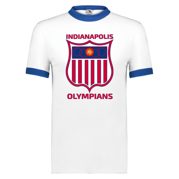 Indianapolis Olympians T-shirt Short Sleeve Cotton Tee Shirt NBA Basketball Team color White/Royal Blue
