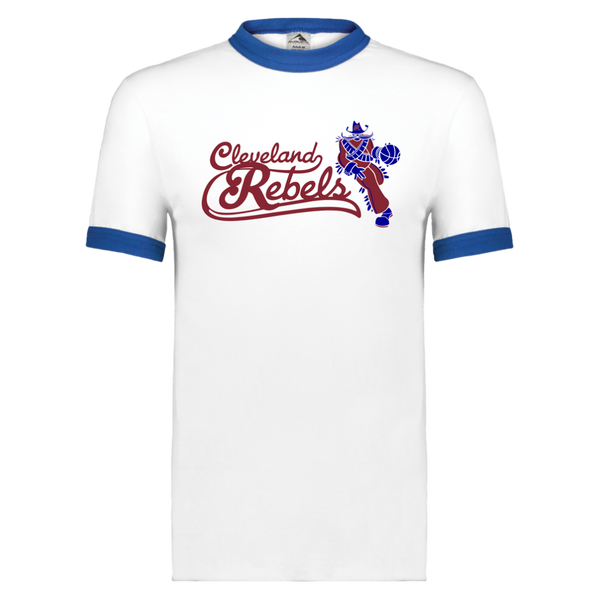 Cleveland Rebels Ringer NBA T-shirt  Short Sleeve National Basketball Association Team Tee color White/Royal Blue