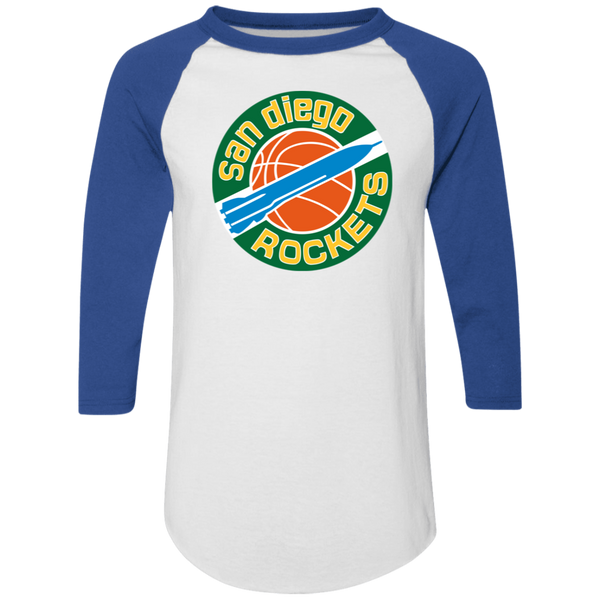 San Diego Rockets Raglan Shirt 3/4 Sleeve NBA Basketball Team color White/Royal Blue
