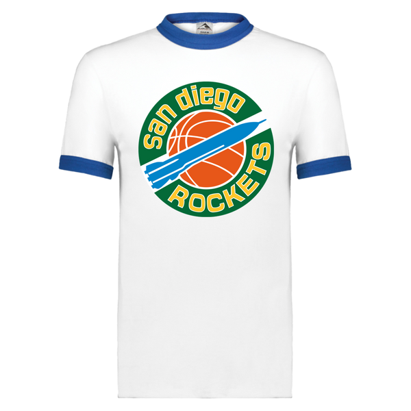 San Diego Rockets T-shirt Short Sleeve Cotton Tee Shirt NBA Basketball Team color White/Royal Blue