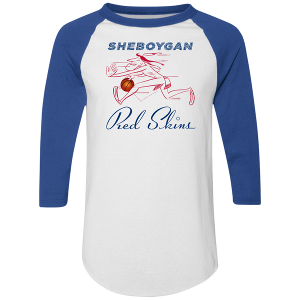 Sheboygan Redskins Raglan Shirt 3/4 Sleeve NBA Basketball Team color White/Royal Blue