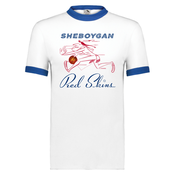 Sheboygan Redskins T-shirt Short Sleeve Cotton Tee Shirt NBA Basketball Team color White/Royal Blue