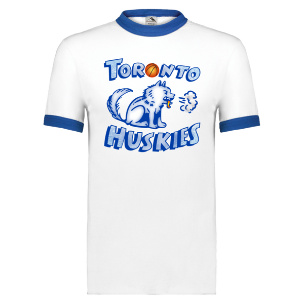 Toronto Huskies T-shirt Short Sleeve Cotton Tee Shirt NBA Basketball Team color White/Royal Blue