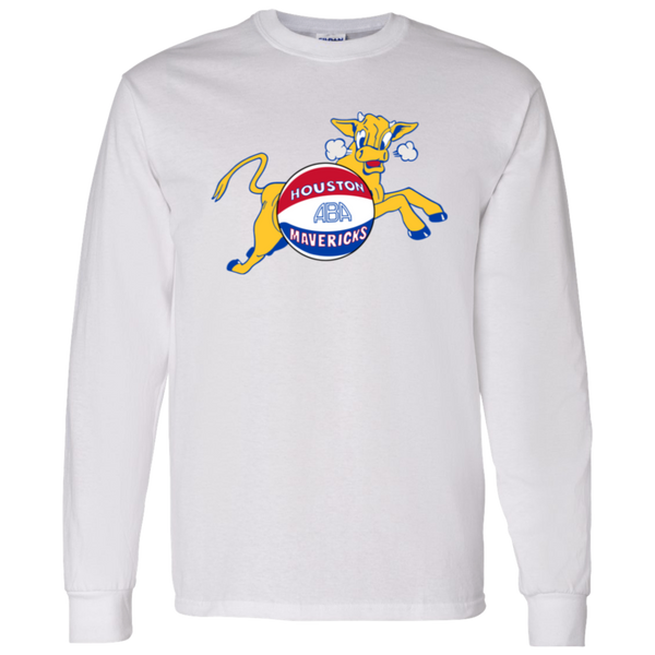 Houston Mavericks ABA Long Sleeve Shirt Classic American Basketball Association Team color White