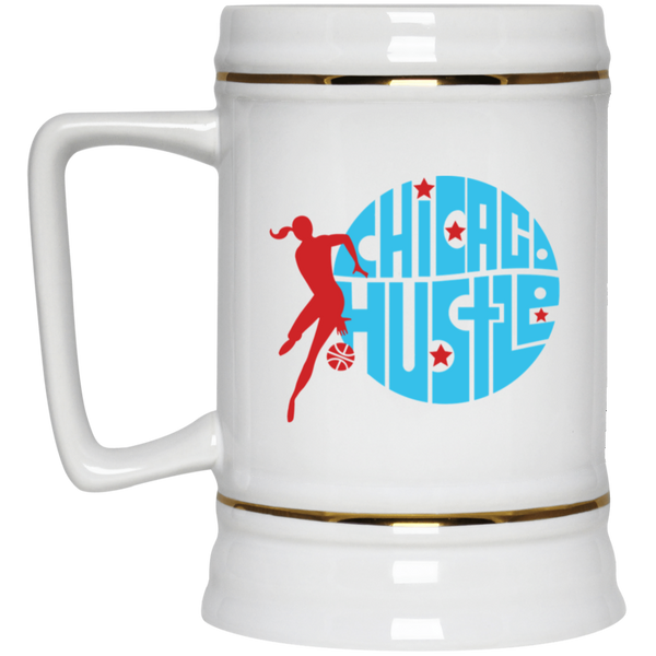 Chicago Hustle WBL Beer Stein Mug Ceramic 22 Oz. Women's Professional Basketball League Team color White