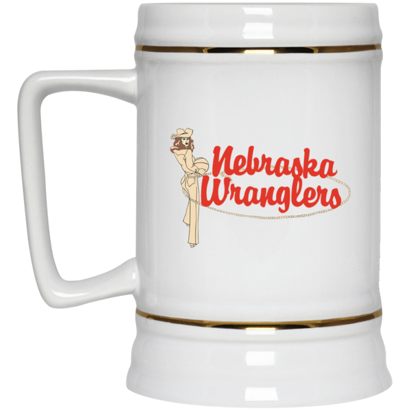 Nebraska Wranglers WBL Beer Stein Mug Ceramic 22 Oz. Women's Professional Basketball League Team color White