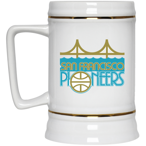 San Francisco Pioneers WBL Beer Stein Mug Ceramic 22 Oz. Women's Professional Basketball League Team color White
