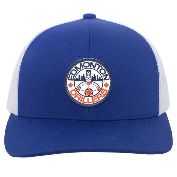 Edmonton Drillers Trucker Snapback Cap NASL Soccer Team color Royal Blue/White