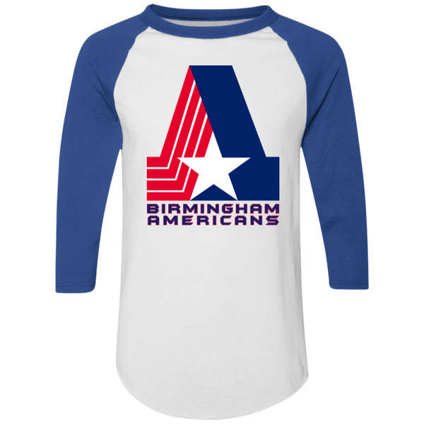 Birmingham Americans Raglan Shirt 3/4 Sleeve WFL Football Team Logo color White/Royal Blue