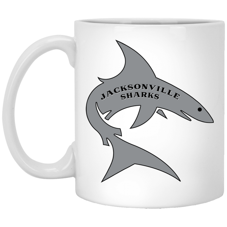 Jacksonville Sharks Mug 11 oz. White Glossy Ceramic WFL Football Team