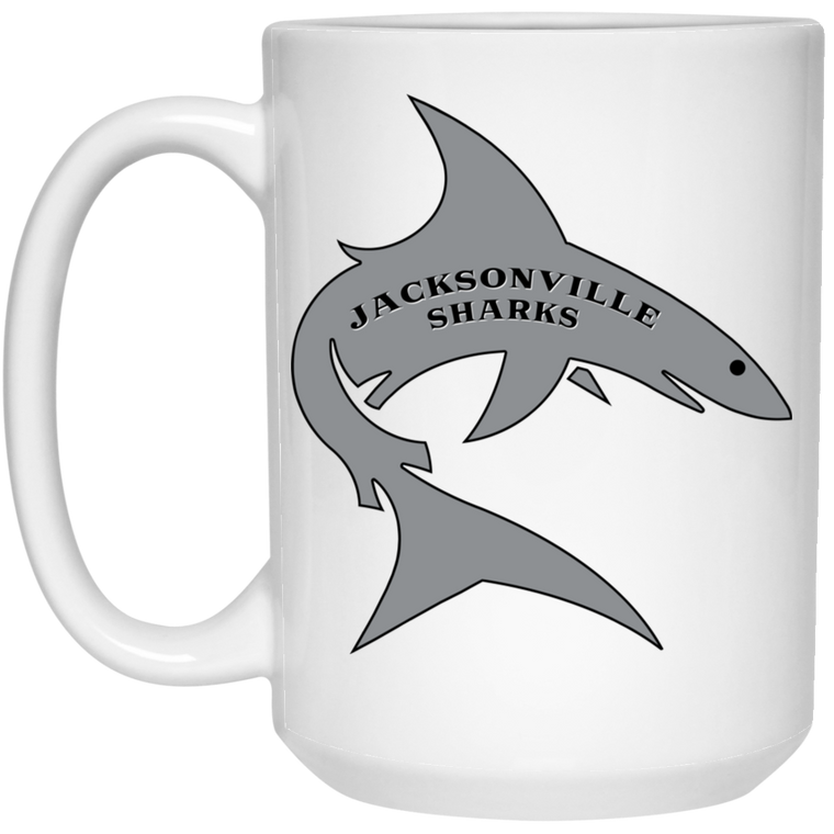 Jacksonville Sharks Mug 15 oz. White Glossy Ceramic | WFL Football Team