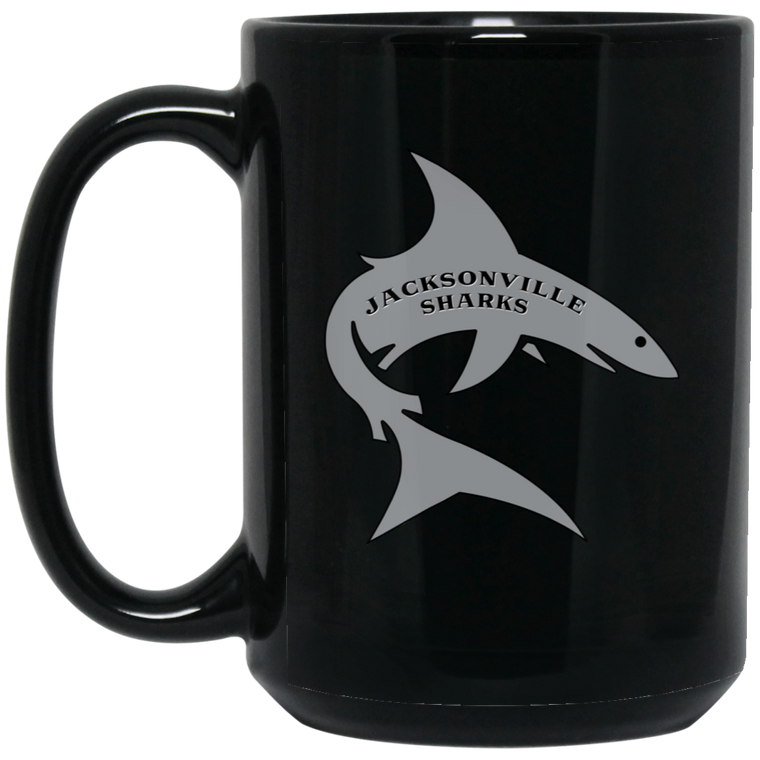 Jacksonville Sharks Mug 15 oz. Black Glossy Ceramic WFL Football Team