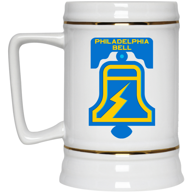 Philadelphia Bell Beer Stein 22 oz. White Ceramic WFL Football Team