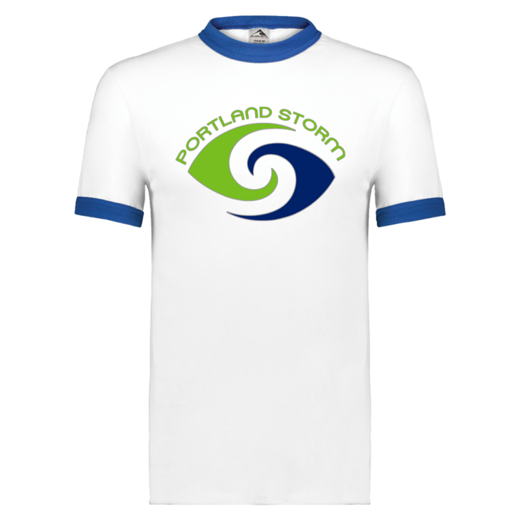 Portland Storm Ringer T-shirt WFL Football Team color White/Royal Blue