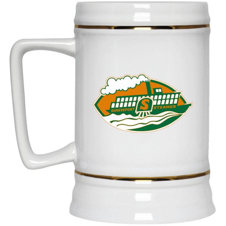 Shreveport Steamer Beer Stein 22 oz. White Ceramic WFL Football Team