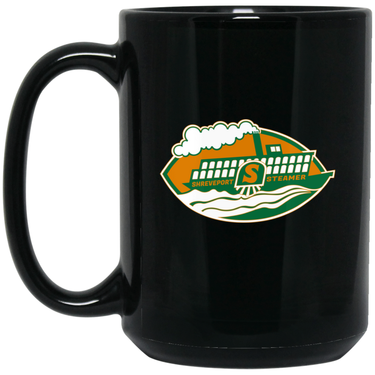 Shreveport Steamer Mug 15 oz. Black Glossy Ceramic WFL Football Team