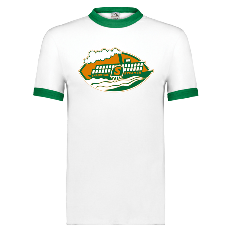 Shreveport Steamer Ringer T-shirt WFL Football Team color White/Kelly Green