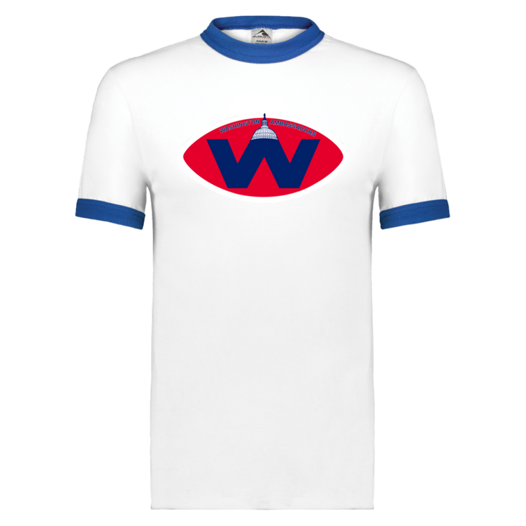 Washington Ambassadors Ringer T-shirt WFL Football Team color White/Royal Blue