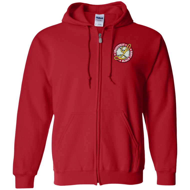Louisville Black Caps Full Zip Hoodie Negro Leagues Baseball Team color Red Louisville Black Caps Full Zip Hoodie Negro Leagues Baseball Team color Red