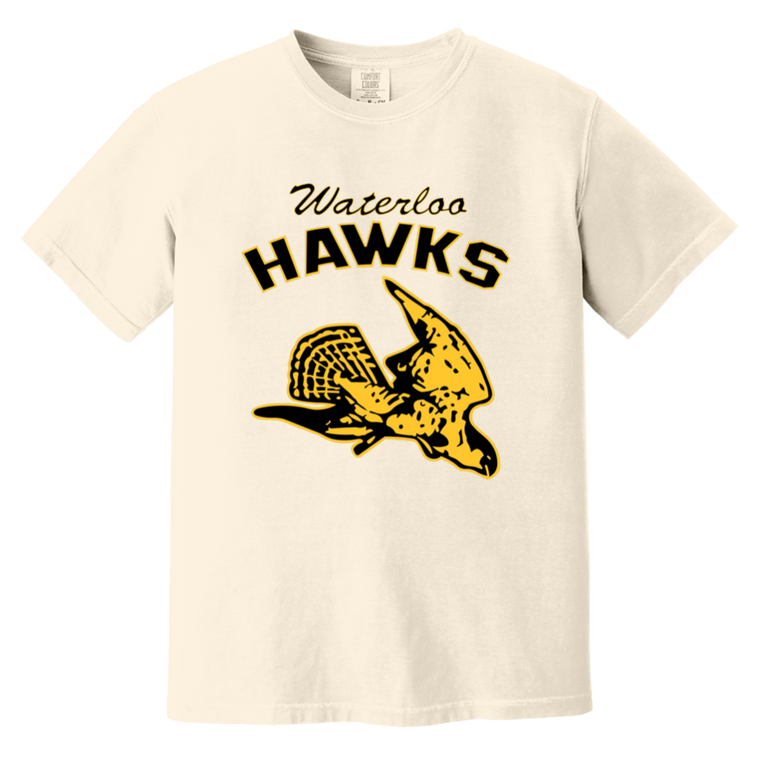 Waterloo Hawks T-shirt Heavyweight NBA Basketball Team Fan Apparel Tee color Ivory