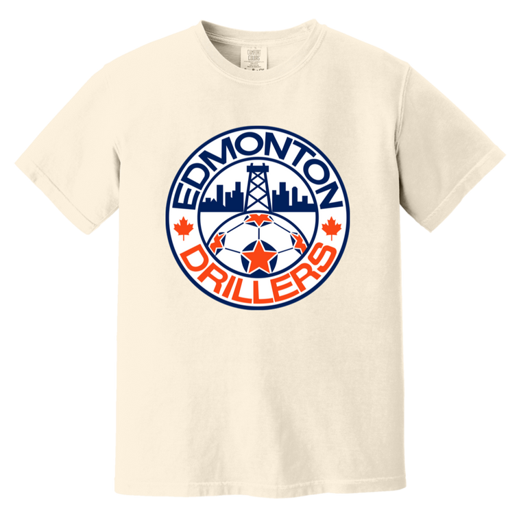 Edmonton Drillers T-shirt Heavyweight | NASL Soccer Team Fan Apparel Tee color Ivory