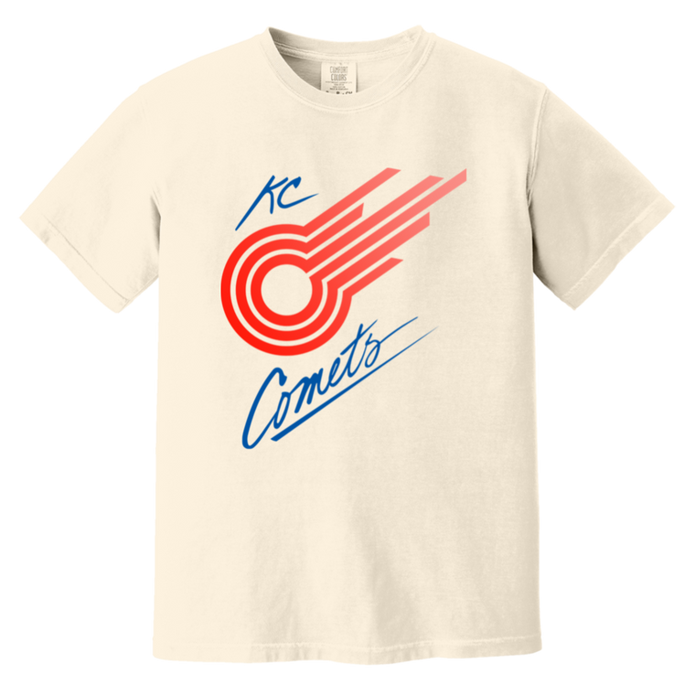 Kansas City Comets T-shirt Heavyweight MISL Soccer Team Fan Apparel Tee color Ivory