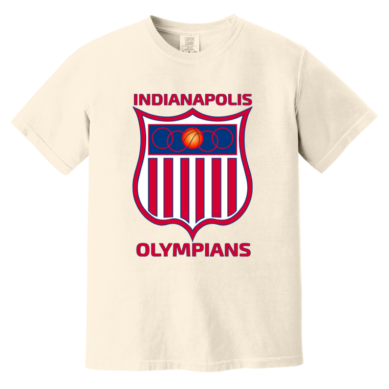 Indianapolis Olympians T-shirt Heavyweight NBA Basketball Team Fan Apparel Tee color Ivory