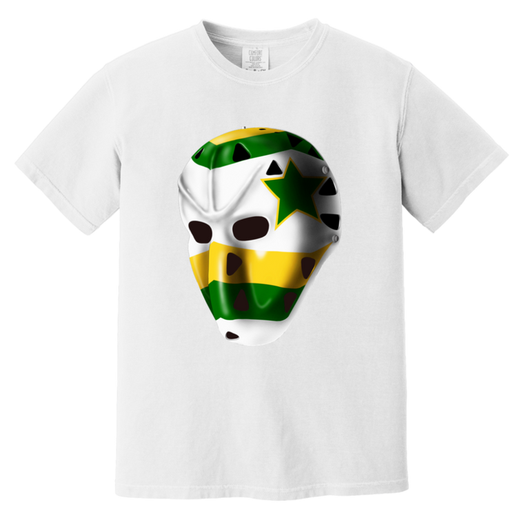 Minnesota North Stars NHL Gilles Meloche Goalie Mask T-shirt color White
