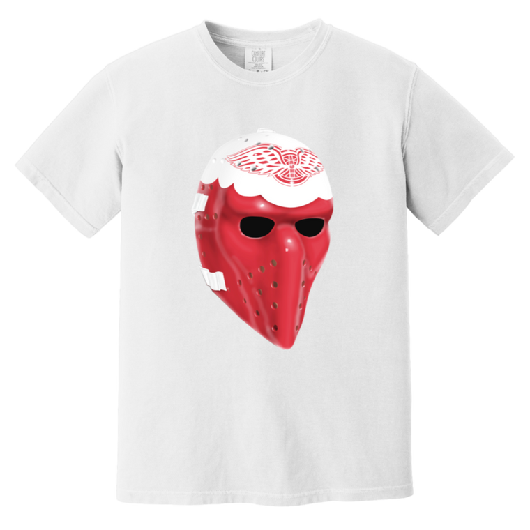 Detroit Red Wings NHL Ron Low Goalie Mask T-shirt color White