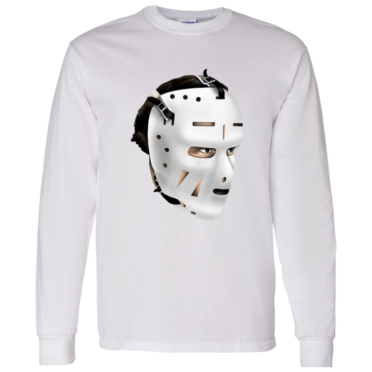 Boston Bruins NHL Ed Johnston Goalie Mask Long Sleeve Shirt color White