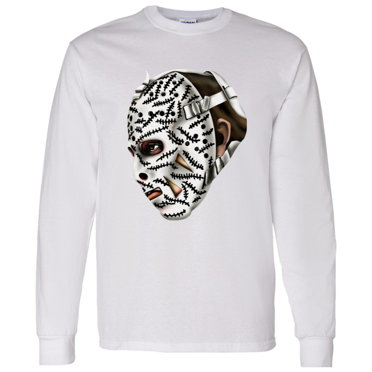 Boston Bruins NHL Gerry Cheevers Goalie Mask Long Sleeve Shirt color White
