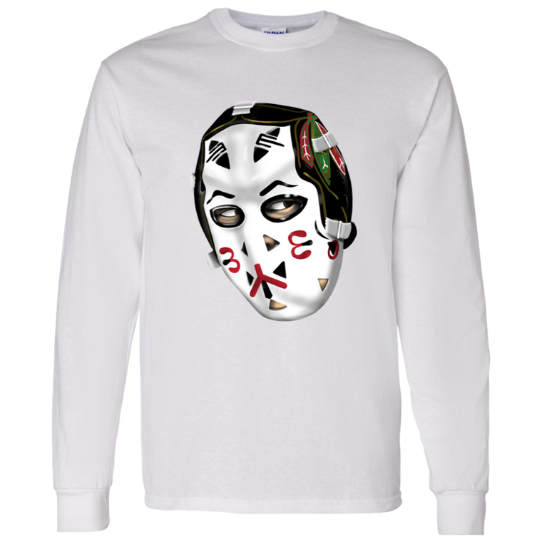Chicago Blackhawks NHL Murray Bannerman Goalie Mask Long Sleeve Shirt color White
