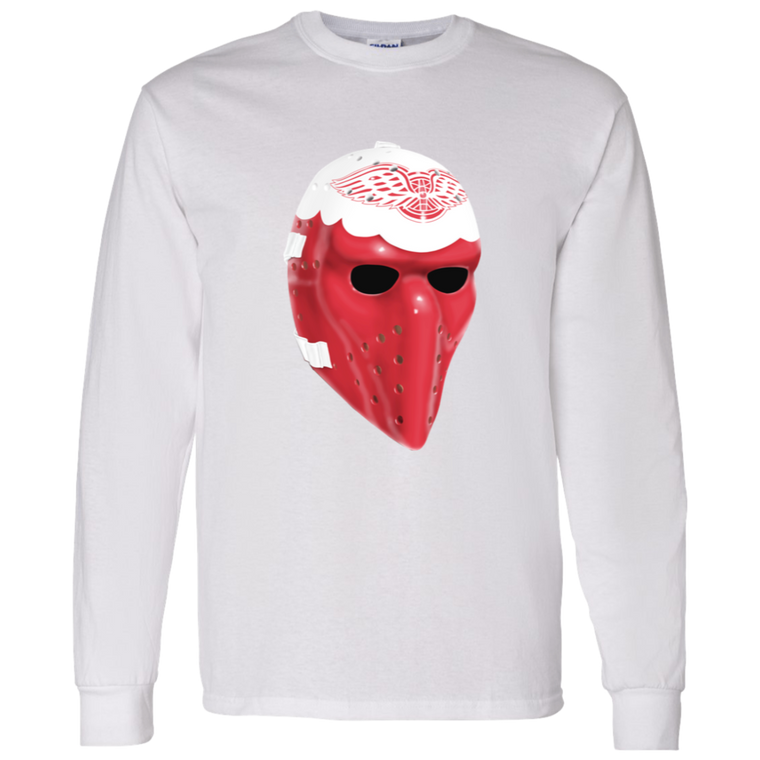 Detroit Red Wings NHL Ron Low Goalie Mask Long Sleeve Shirt color White