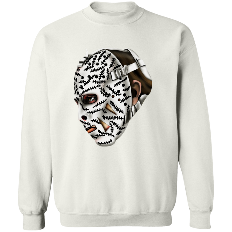 Boston Bruins NHL Gerry Cheevers Goalie Mask Sweatshirt Crewneck Pullover color White
