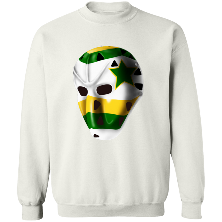 Minnesota North Stars NHL Gilles Meloche Goalie Mask Sweatshirt Crewneck Pullover color White