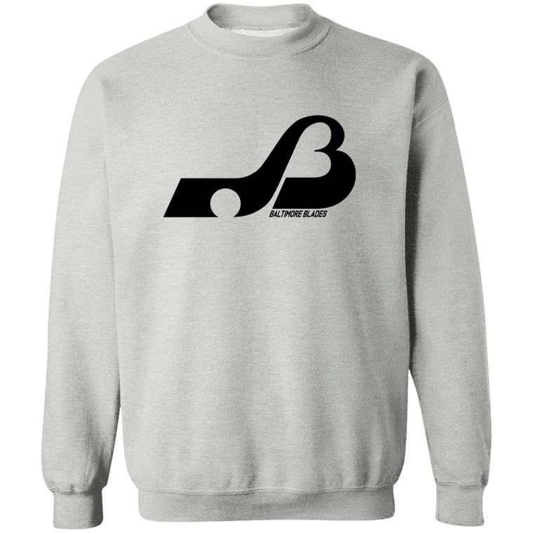 Baltimore Blades crewneck pullover sweatshirt featuring vintage WHA Hockey team logo in sport grey