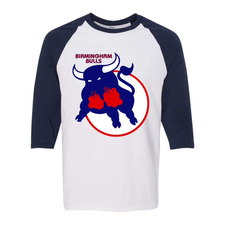 Birmingham Bulls WHA Hockey Raglan Shirt  3/4 Sleeve in White/Navy