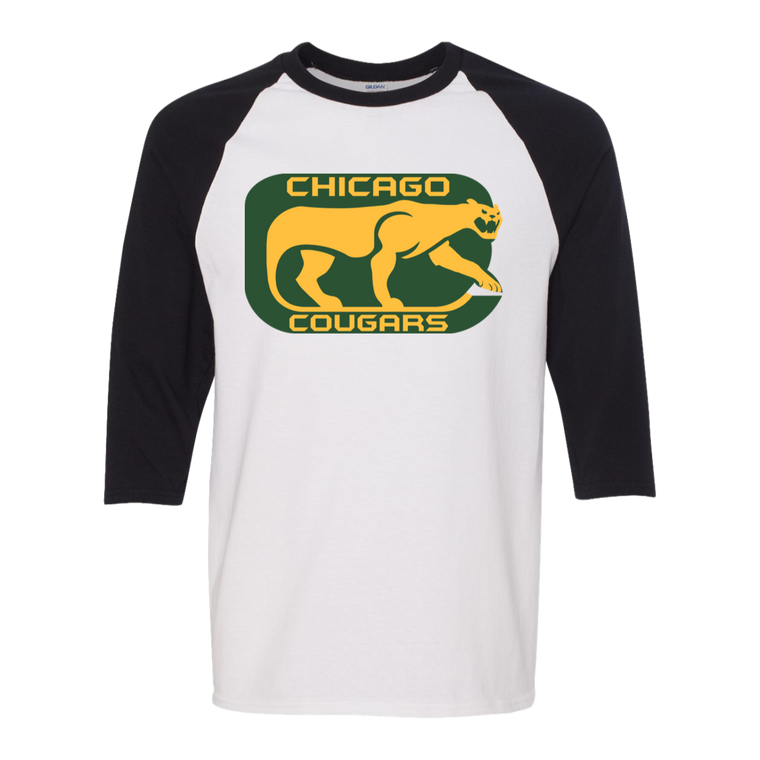 Chicago Cougars WHA Hockey Raglan Shirt  3/4 Sleeve in White/Black