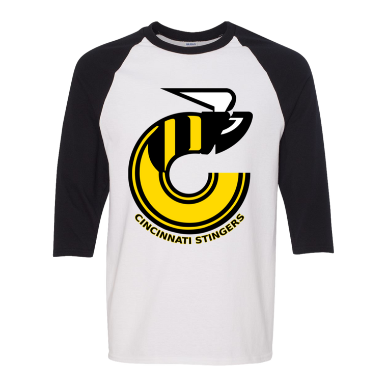 Cincinnati Stingers WHA Hockey Raglan Shirt  3/4 Sleeve in White/Black
