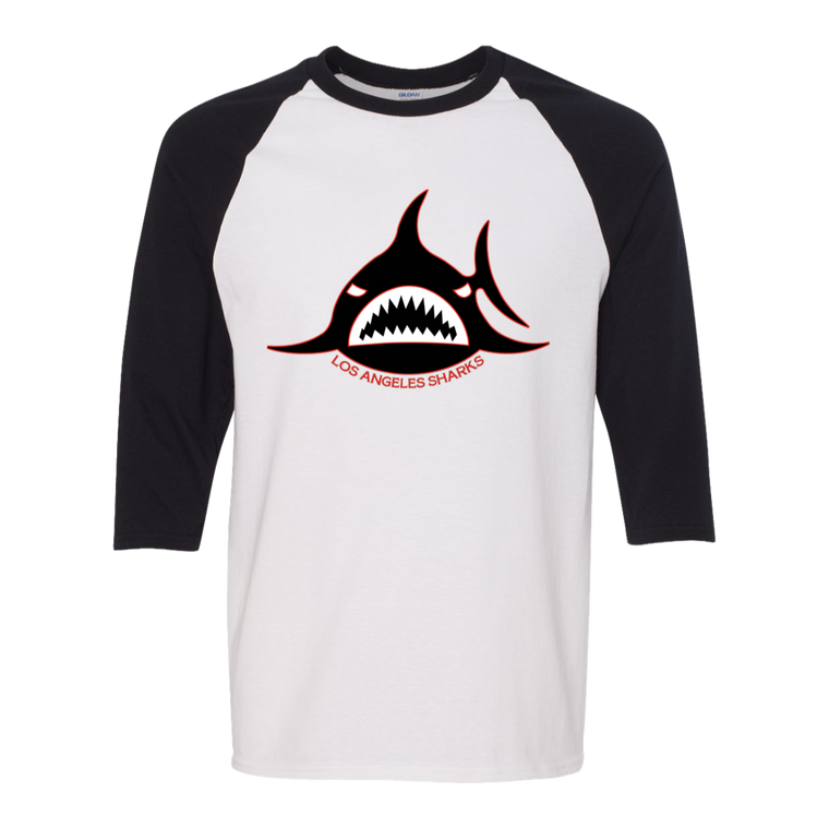 Los Angeles Sharks WHA Hockey Raglan Shirt  3/4 Sleeve in White/Black