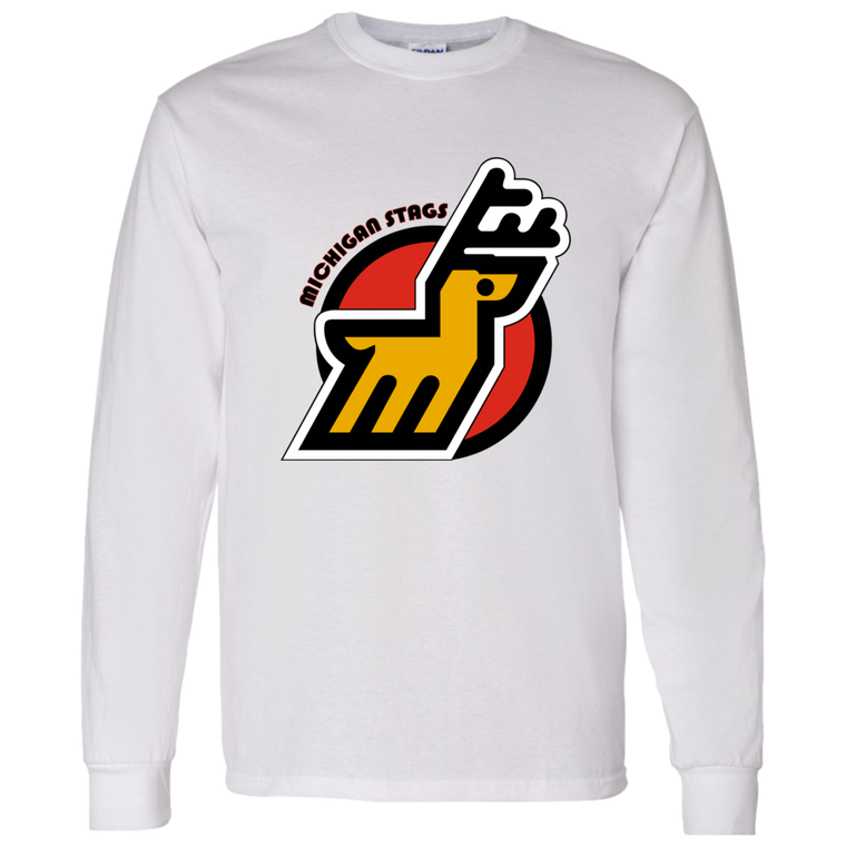 Michigan Stags WHA Hockey Long Sleeve Shirt in White