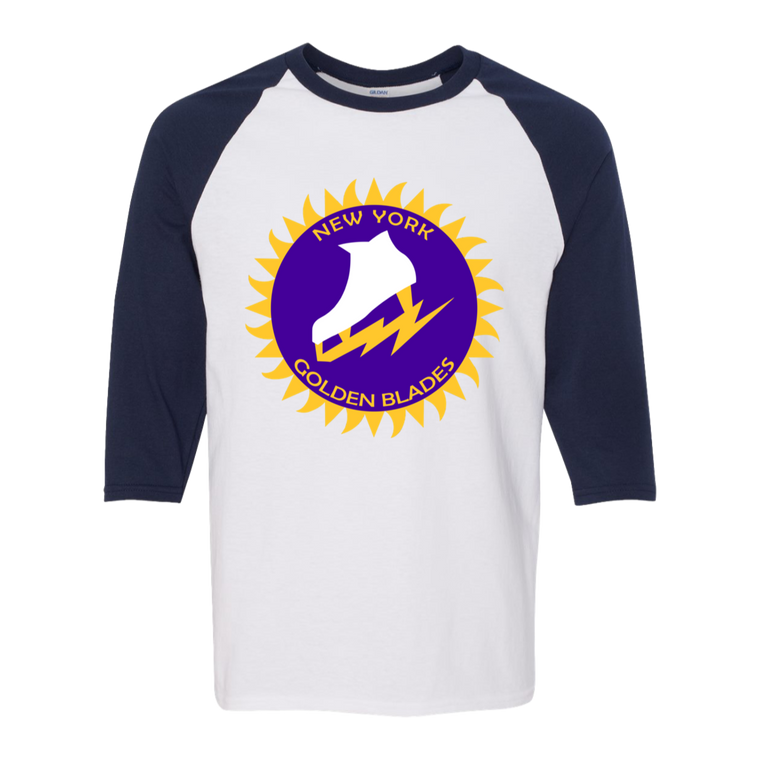 New York Golden Blades WHA Hockey Raglan Shirt  3/4 Sleeve in White/Navy