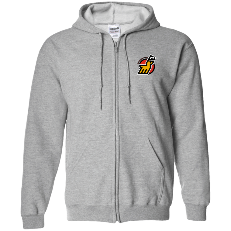 Michigan Stags WHA Hockey Team Full Zip Hoodie front view in Sport Grey