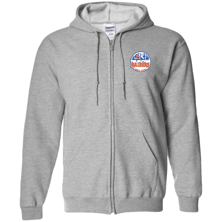 New York Raiders WHA Hockey Team Full Zip Hoodie front view in Sport Grey