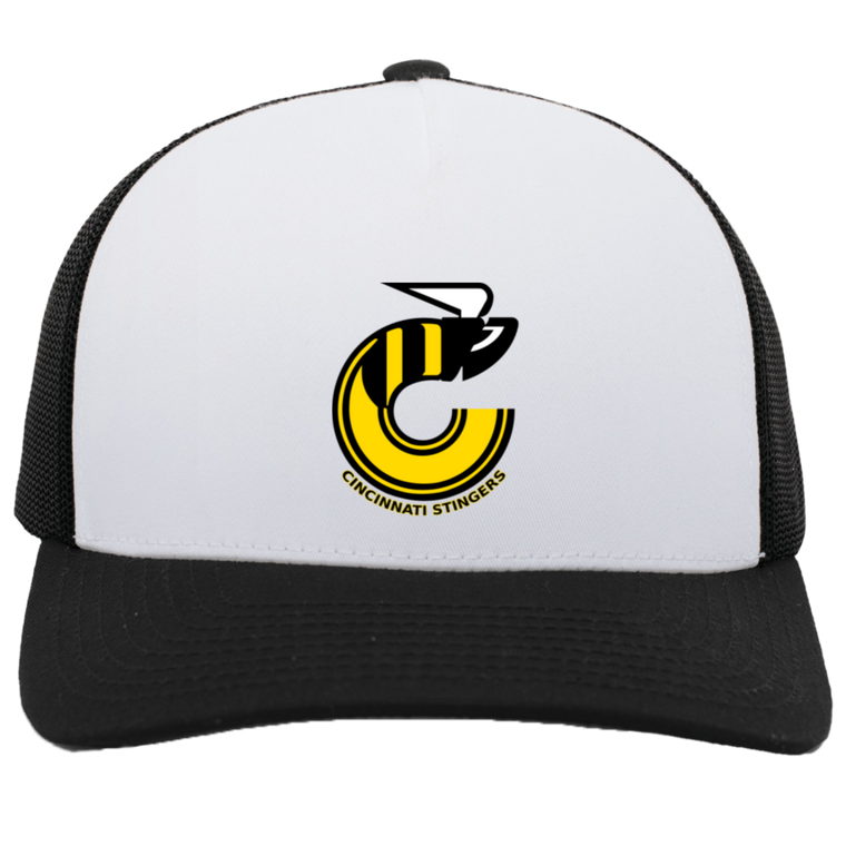 Cincinnati Stingers WHA Hockey Team Snapback Trucker Cap in White/Black